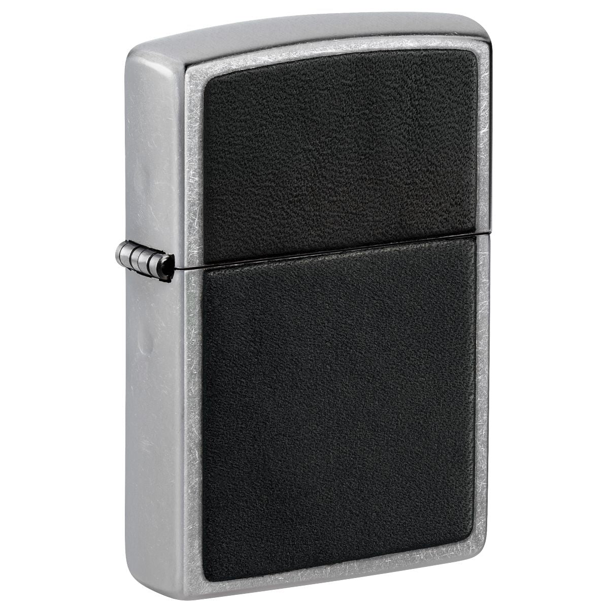 Zippo Lighter: Black Leather Emblem - Street Chrome 46778