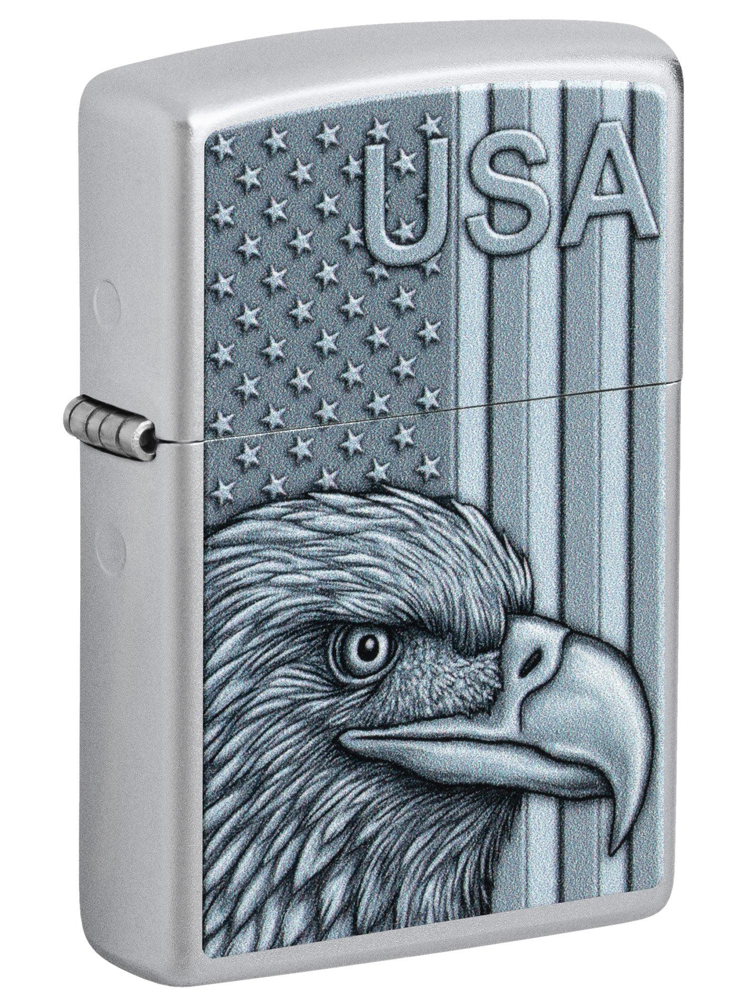 Zippo Lighter: USA Pride Design - Satin Chrome 46825