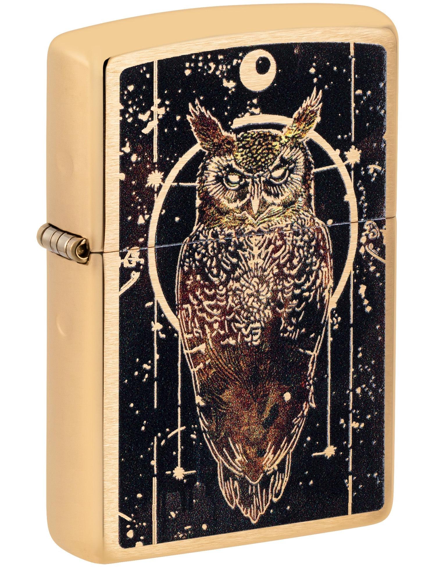 Zippo Lighter: Owl Design - Brushed Brass 46869