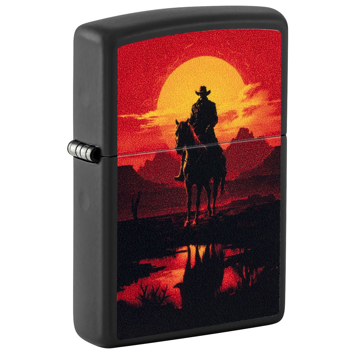 Zippo Lighter: Cowboy on Horseback - Black Matte 46885