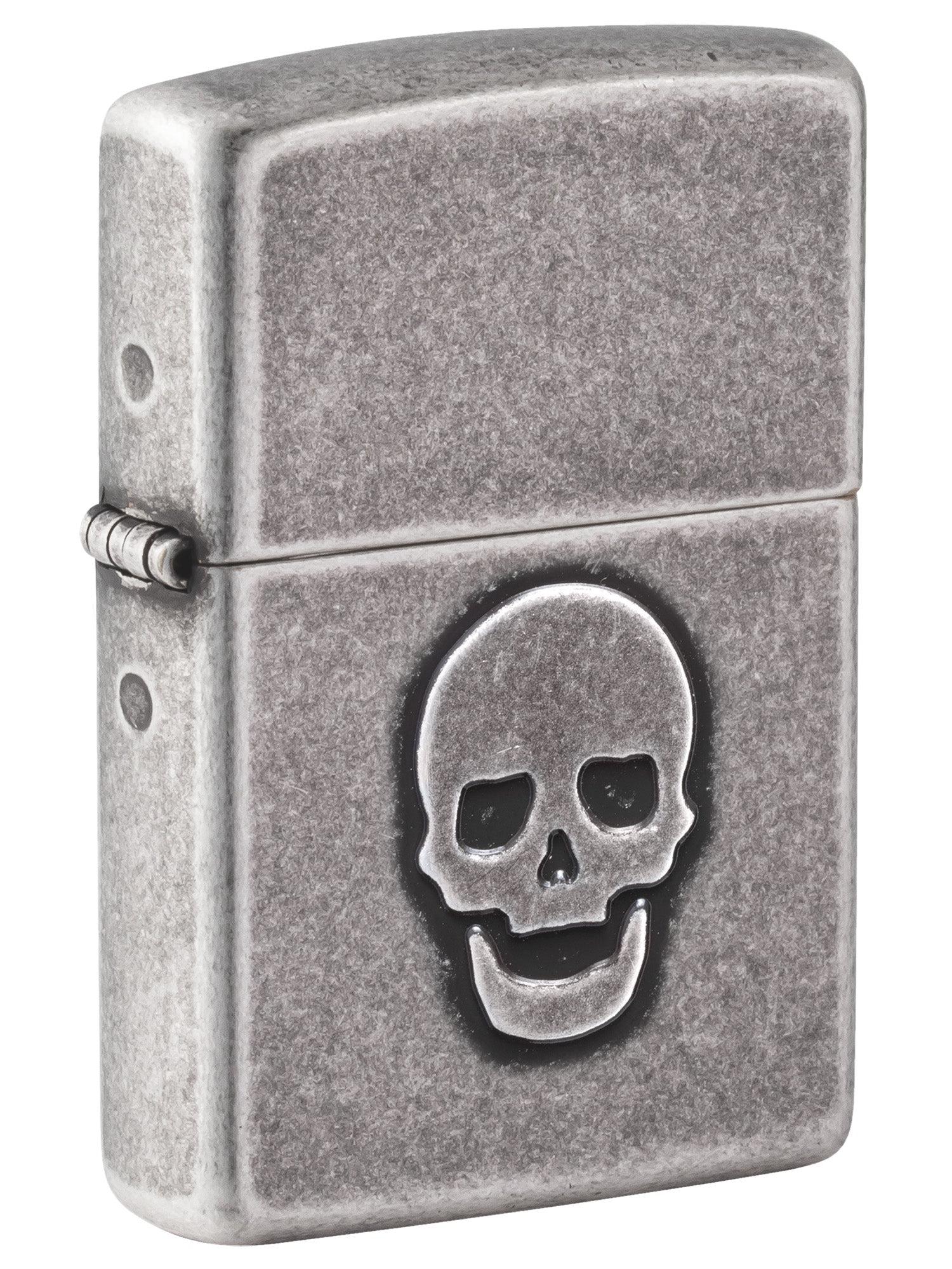 Zippo Lighter: Stamped Skull - Antique Silver Plate 46889