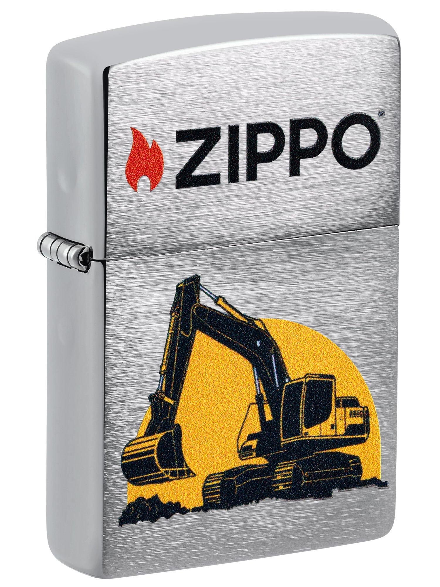Zippo Lighter: Excavator with Zippo Logo - Brushed Chrome 46891