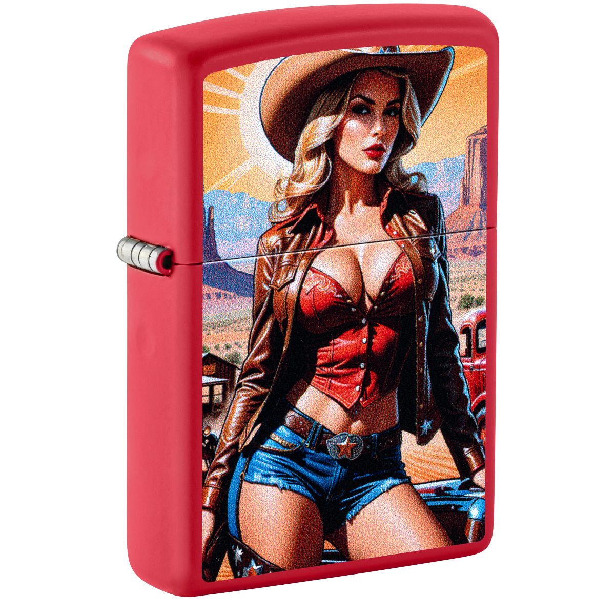 Zippo Lighter: Pin-up Cowgirl - Red Matte 46904