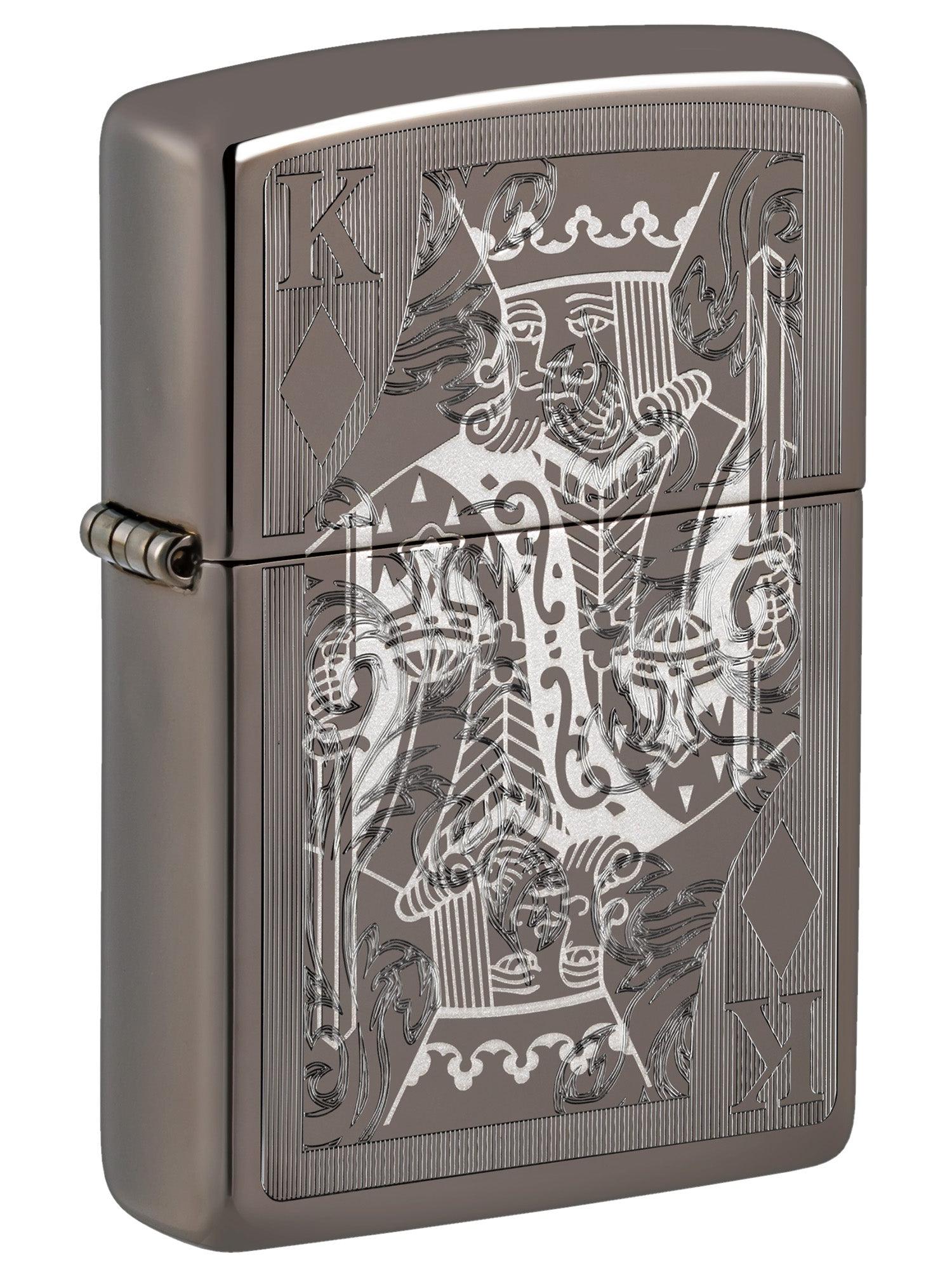 Zippo Lighter: King of Diamonds with Engraved Pattern - Black Ice 46908