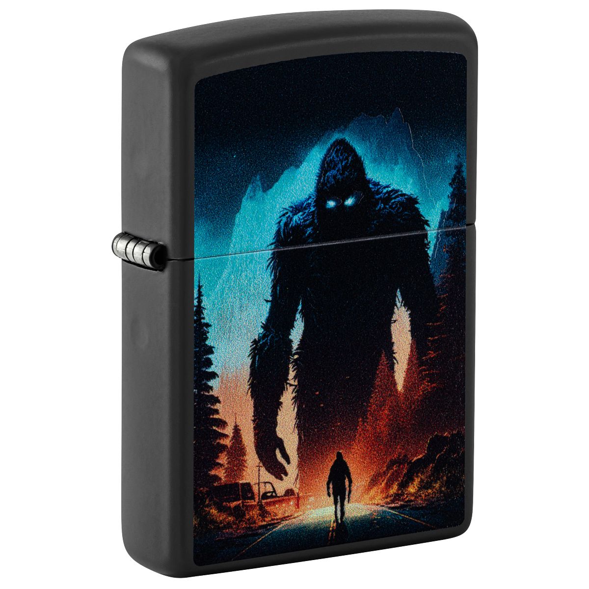 Zippo Lighter: Sasquatch Design, Black Light - Black Matte 46912