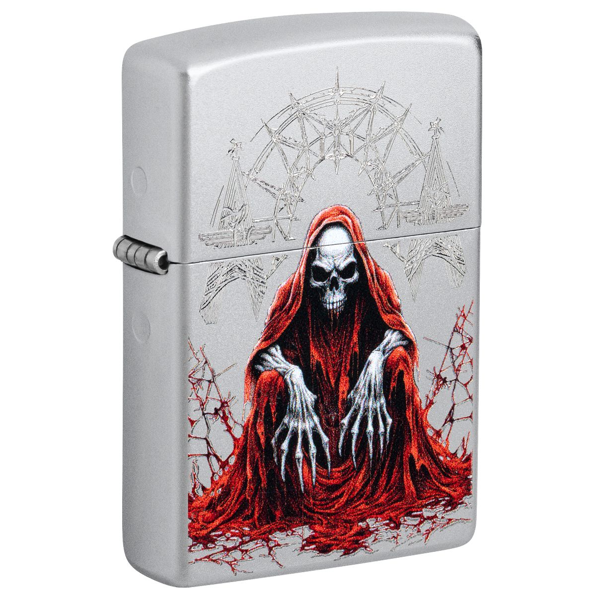 Zippo Lighter: Grim Reaper with Egraved Pattern - Satin Chrome 46913