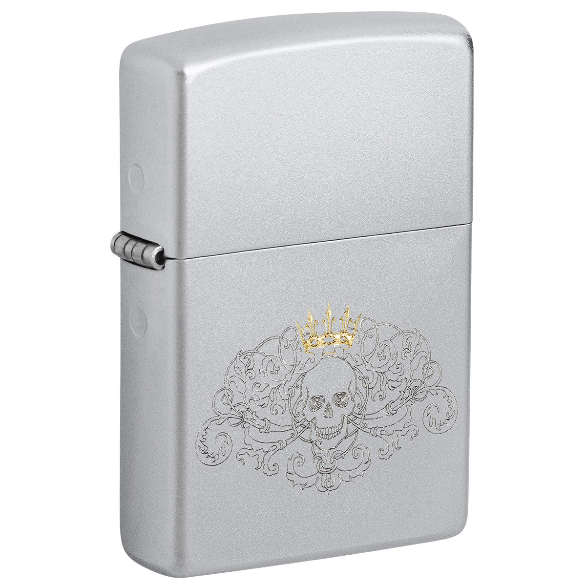 Zippo Lighter: Engraved Skull with Crown - Satin Chrome 46914