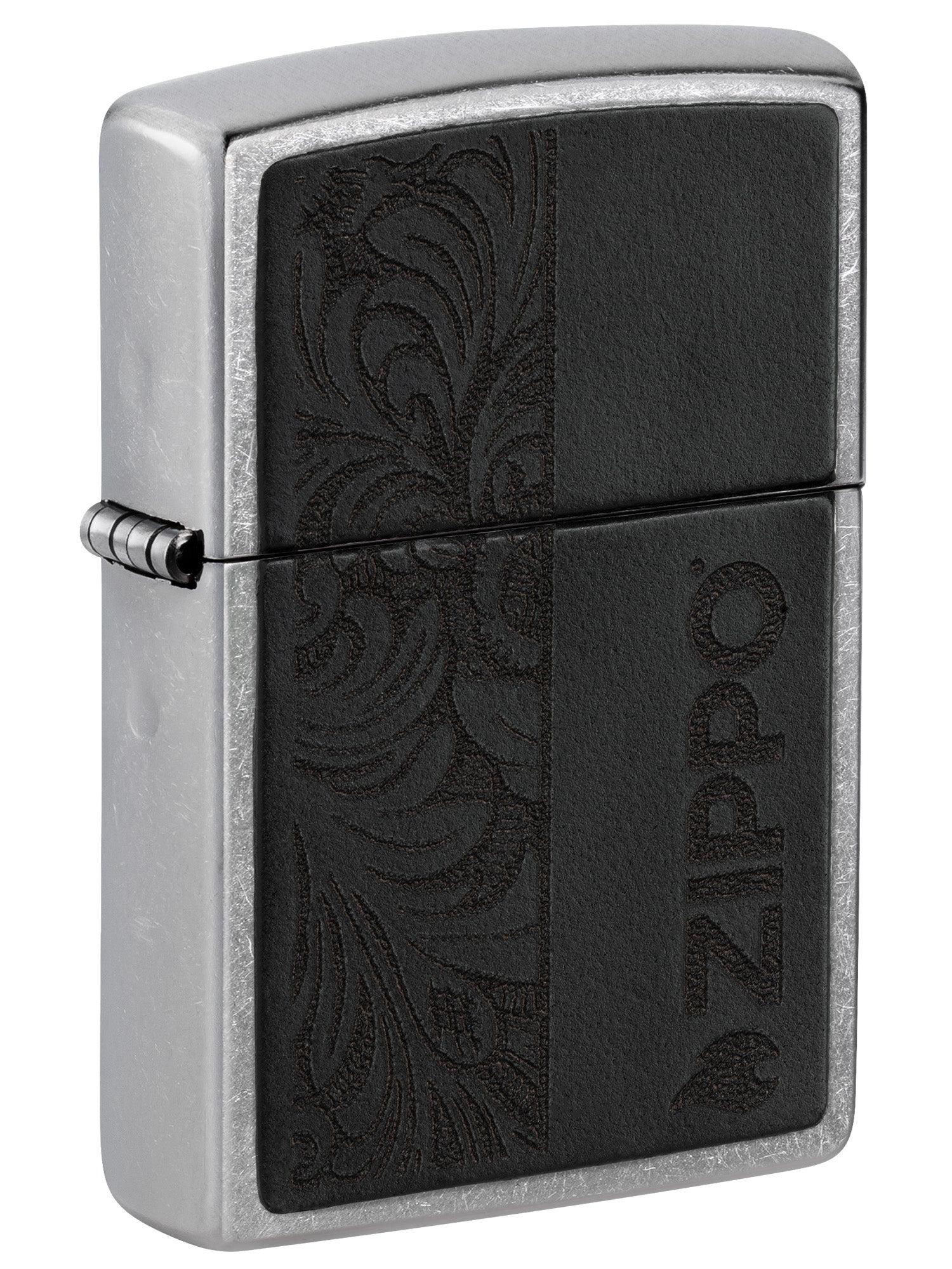 Zippo Lighter: Black Leather Emblem, Zippo Design - Street Chrome 46919