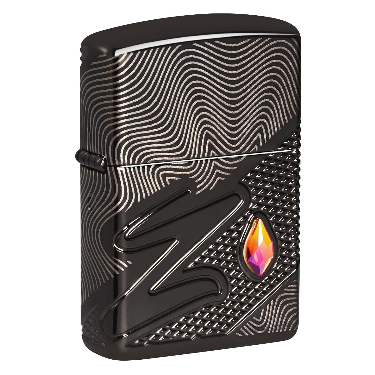 Zippo Lighter: MultiCut Z Pattern with Crystal - High Polish Black 46928