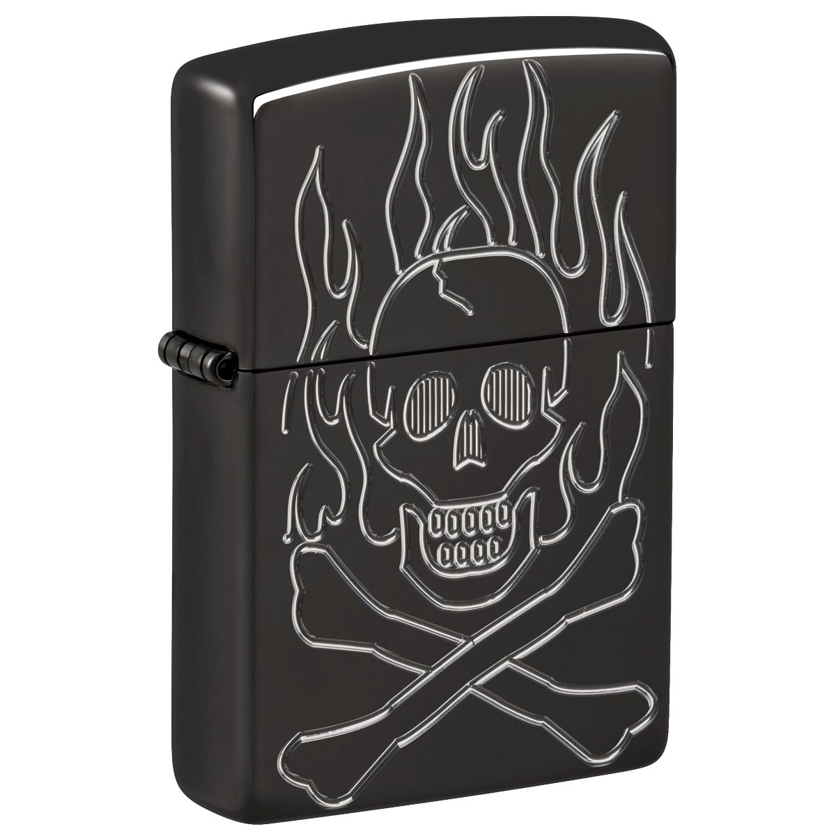 Zippo Lighter: Armor Flaming Skull, Deep Carved - High Polish Black 46930