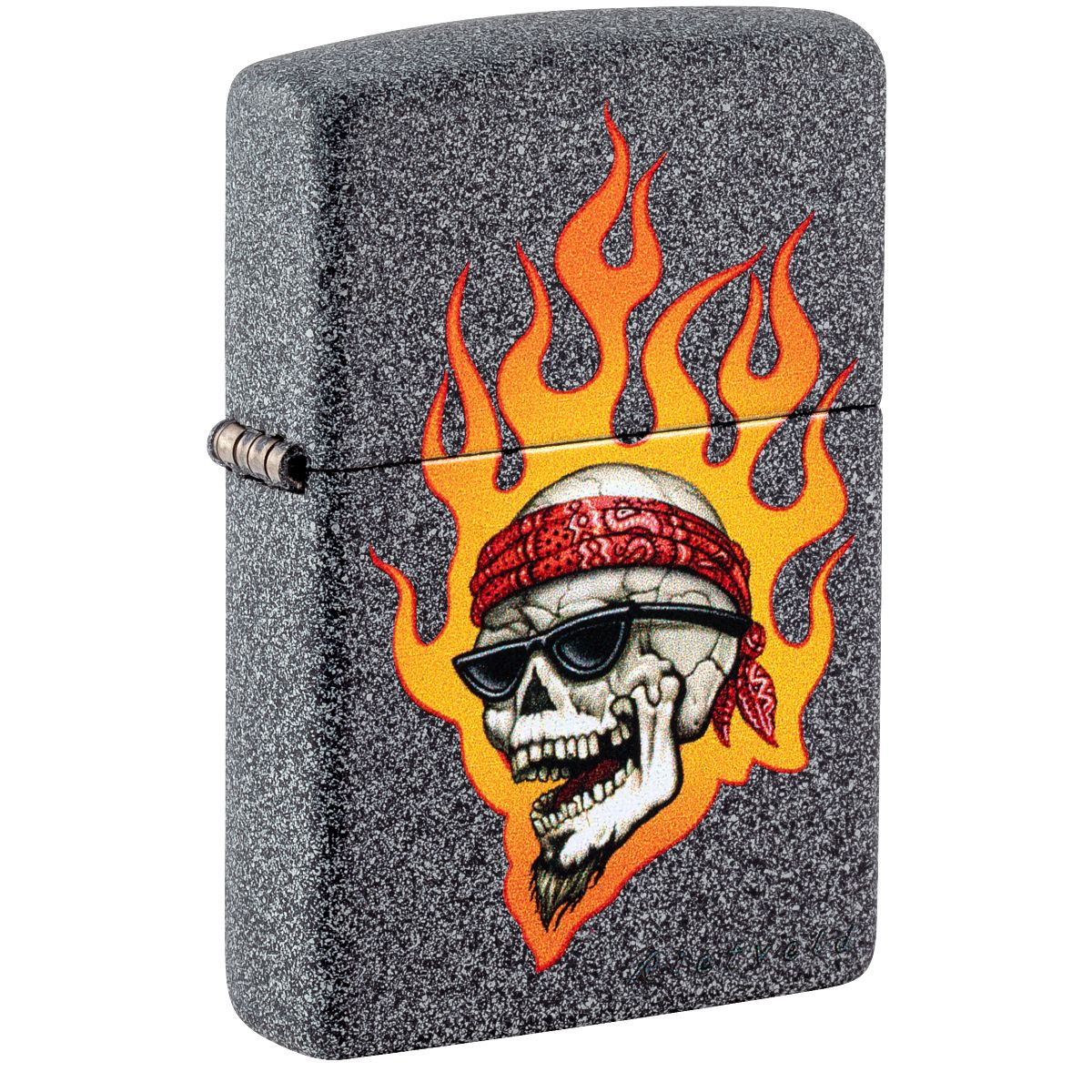 Zippo Lighter: Flaming Skull Design by Rietveld - Iron Stone 46933