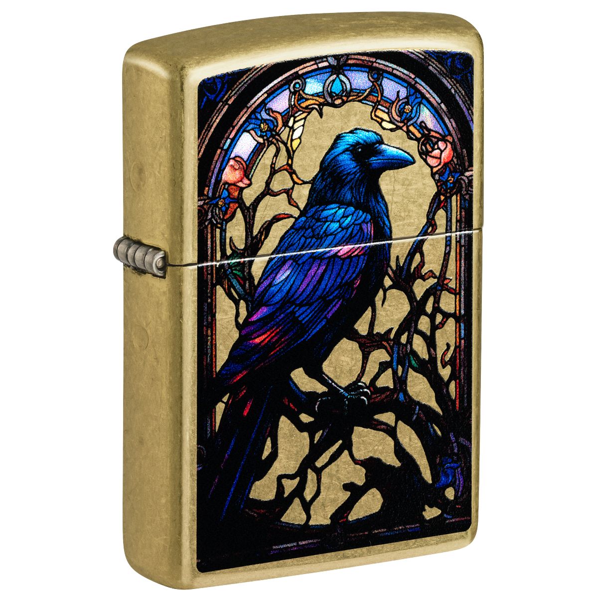 Zippo Lighter: Stained Glass Raven - Street Brass 46946
