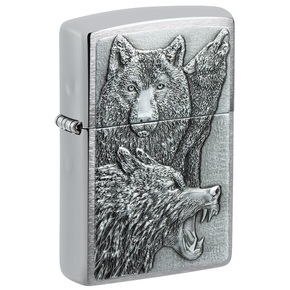 Zippo Lighter: Wolf Pack Emblem - Brushed Chrome 46960