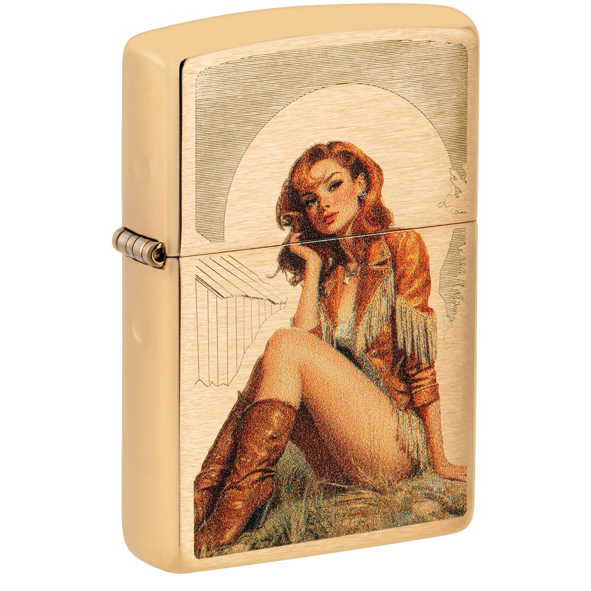 Zippo Lighter: Western Pin-up Girl - Brushed Brass 46962