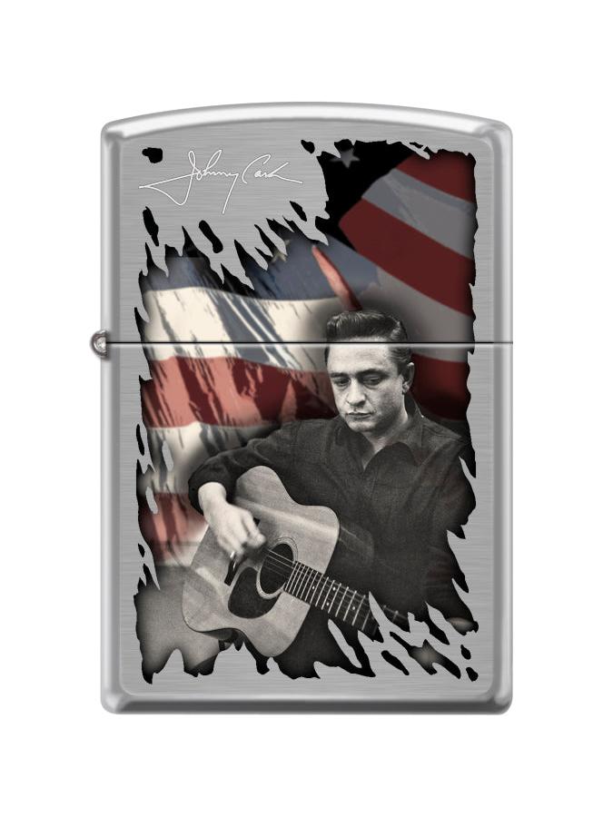 Zippo Lighter: Johnny Cash with Guitar - Brushed Chrome 46981