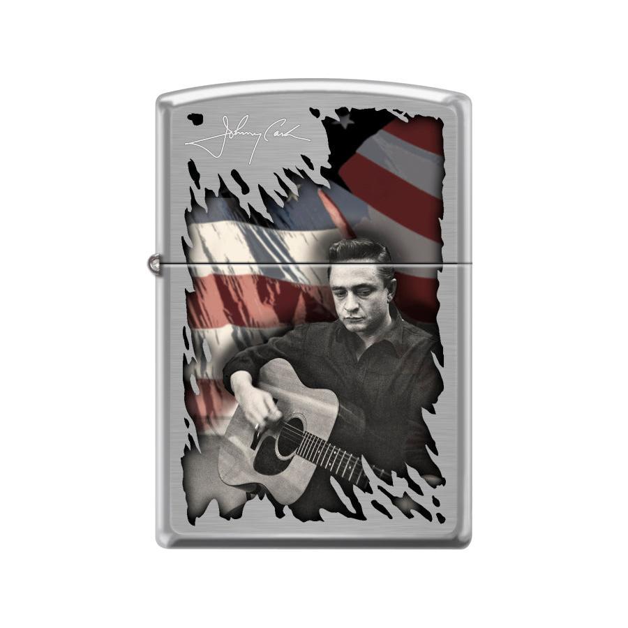Zippo Lighter: Johnny Cash with Guitar - Brushed Chrome 46981