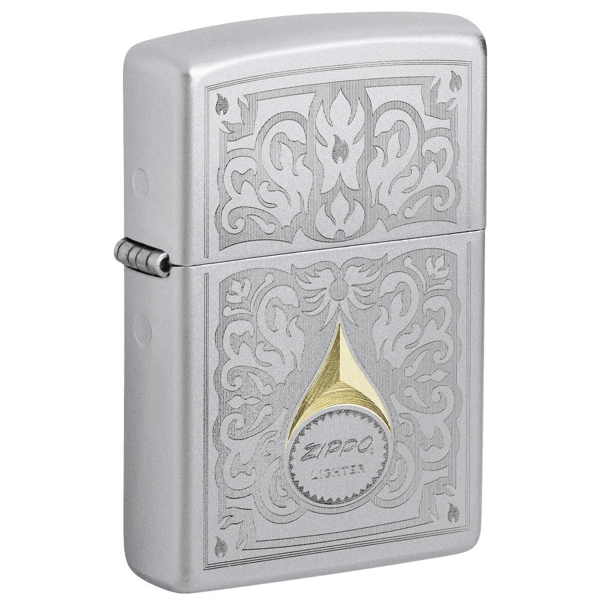 Zippo Lighter: Vintage Filigree Design, Engraved - Satin Chrome 47009