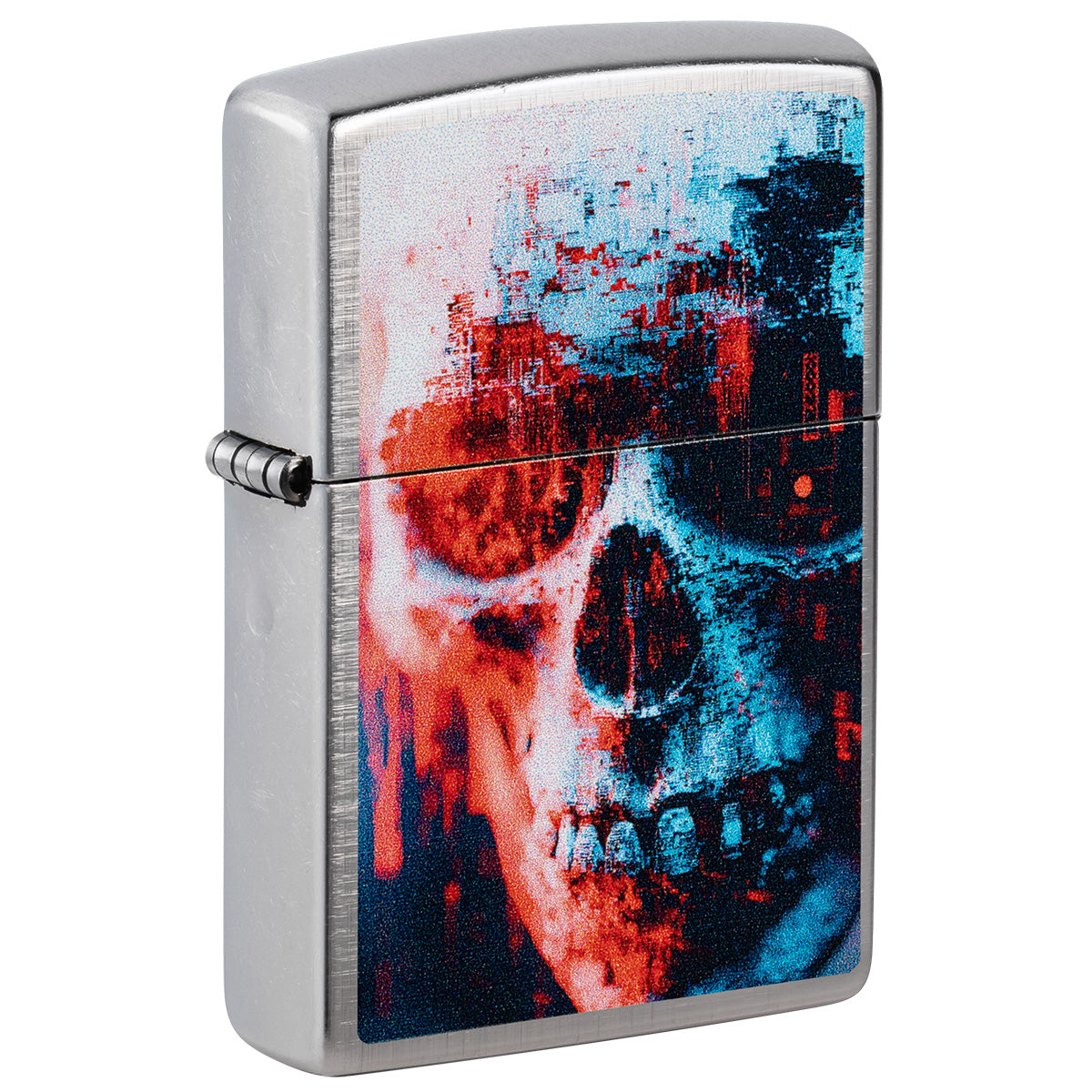 Zippo Lighter: Skull Glitch Design - Linen Weave 47037