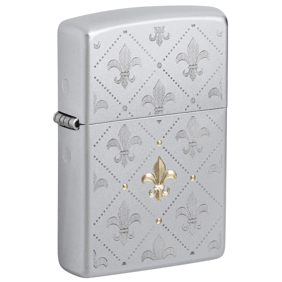 Zippo Lighter: Fleur-de-Lis Design, Engraved - Satin Chrome 47062