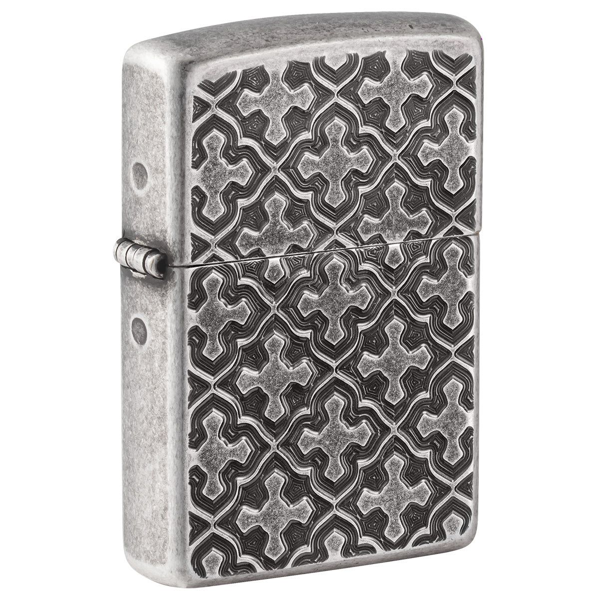 Zippo Lighter: Armor Deep Carved Cross Pattern - Antique Silver Plate 47064