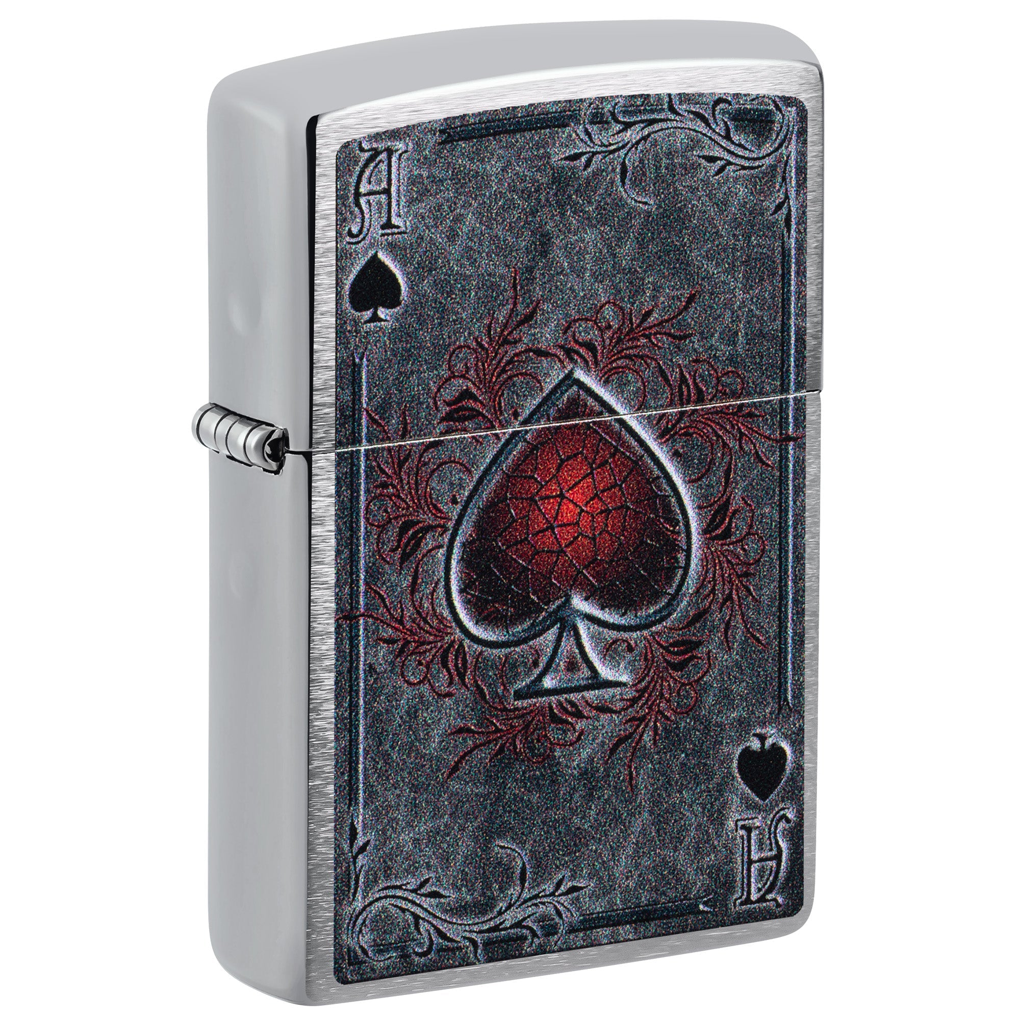 Zippo Lighter: Antiqued Ace Design - Brushed Chrome 47185
