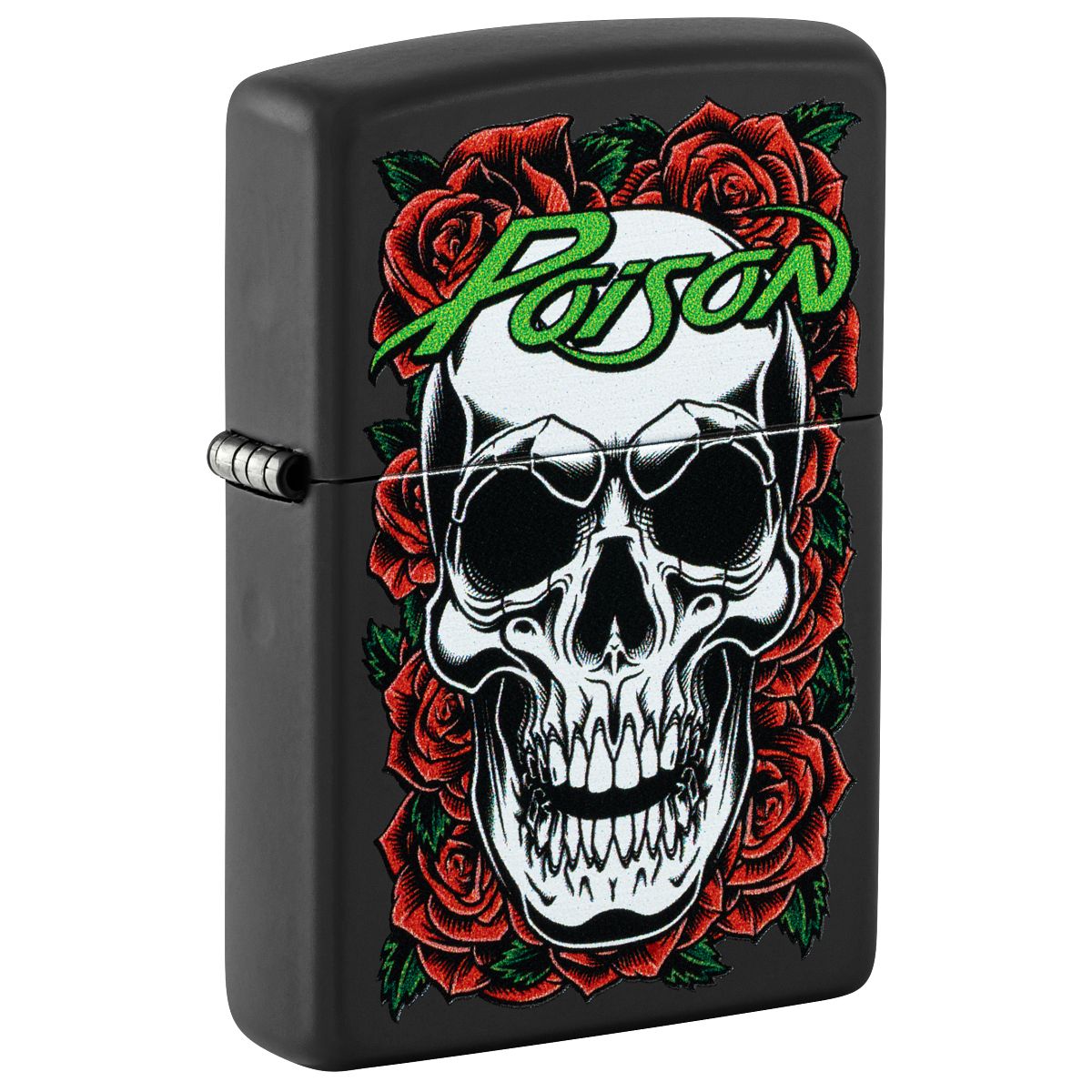 Zippo Lighter: Poison, Skull and Roses - Black Matte 47229