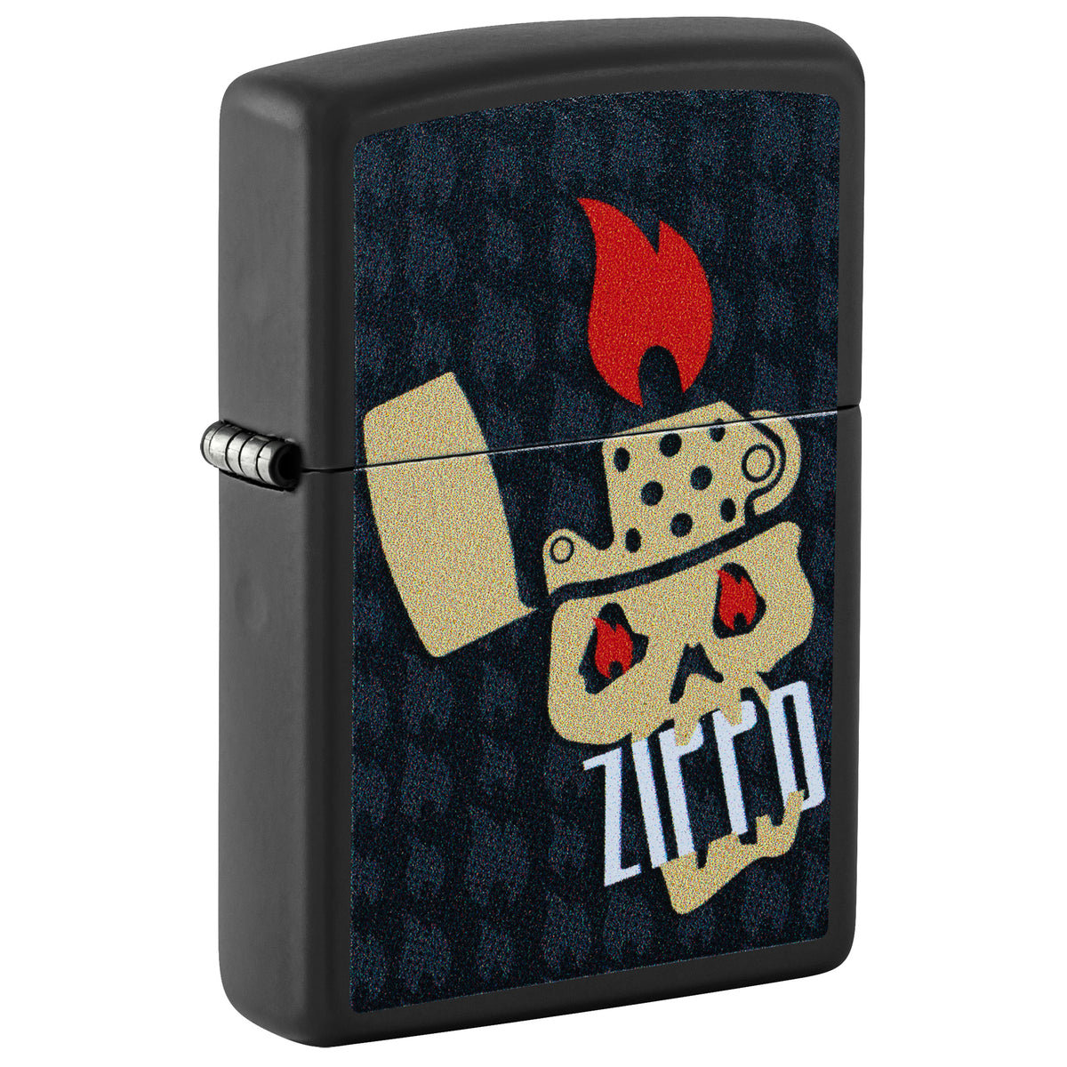 Zippo Lighter: Skull and Flames Design - Black Matte 47256