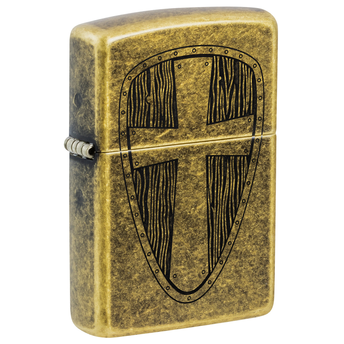 Zippo Lighter: Medieval Shield Design - Antique Brass 47260