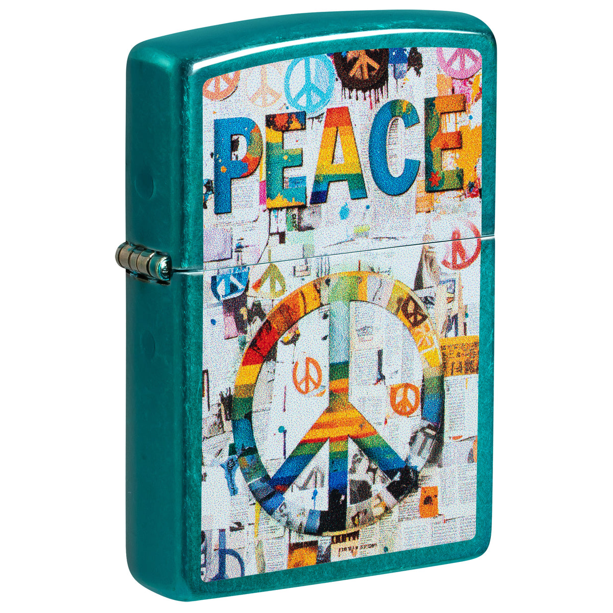 Zippo Lighter: Peace Collage Design - Candy Teal 47264