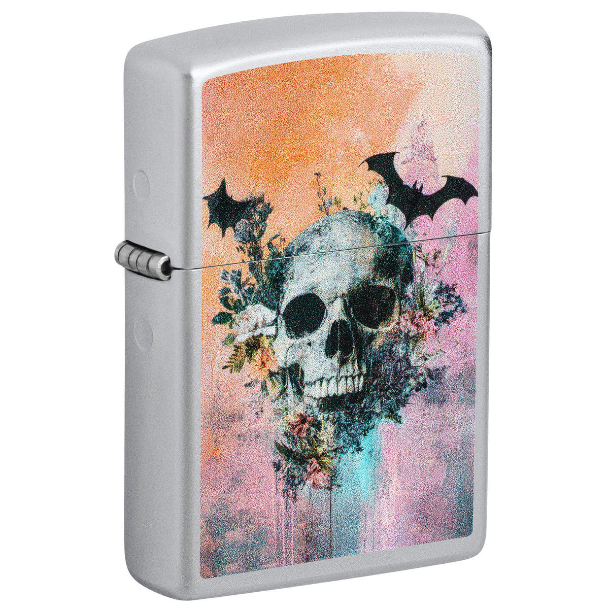 Zippo Lighter: Skull and Bats Design - Satin Chrome 47458