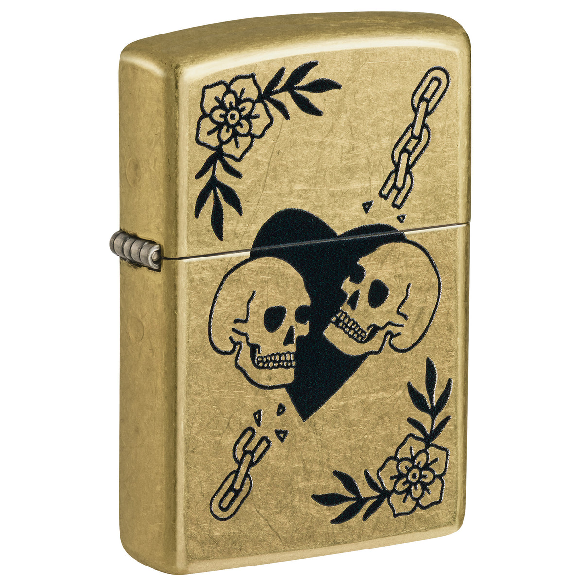 Zippo Lighter: Love Skulls Design - Street Brass 47513