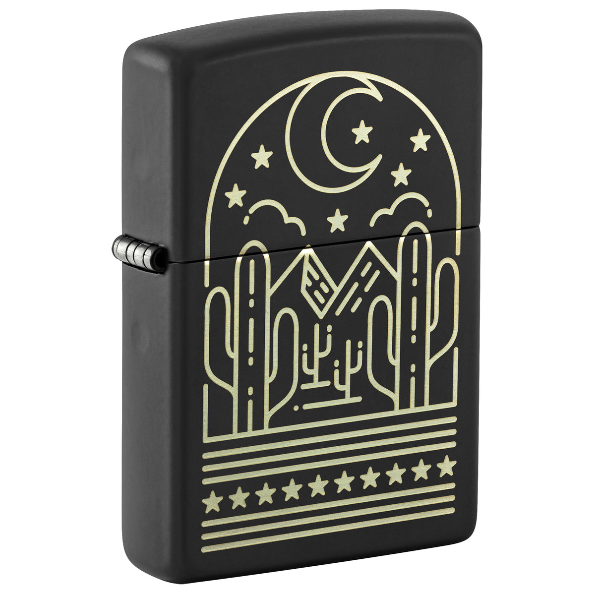 Zippo Lighter: Cactus at Night Design - Black Matte 47531