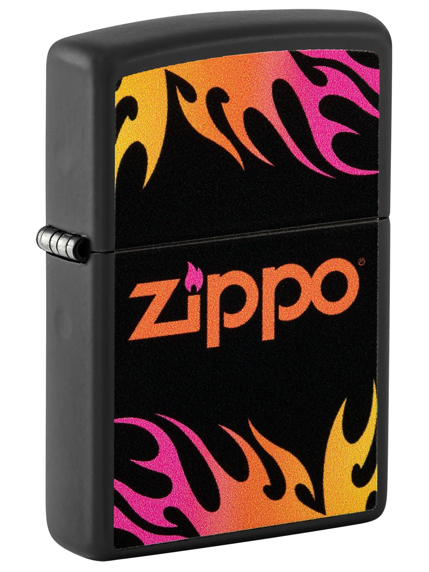 Zippo Lighter: Zippo Logo with Flames - Black Matte 48471