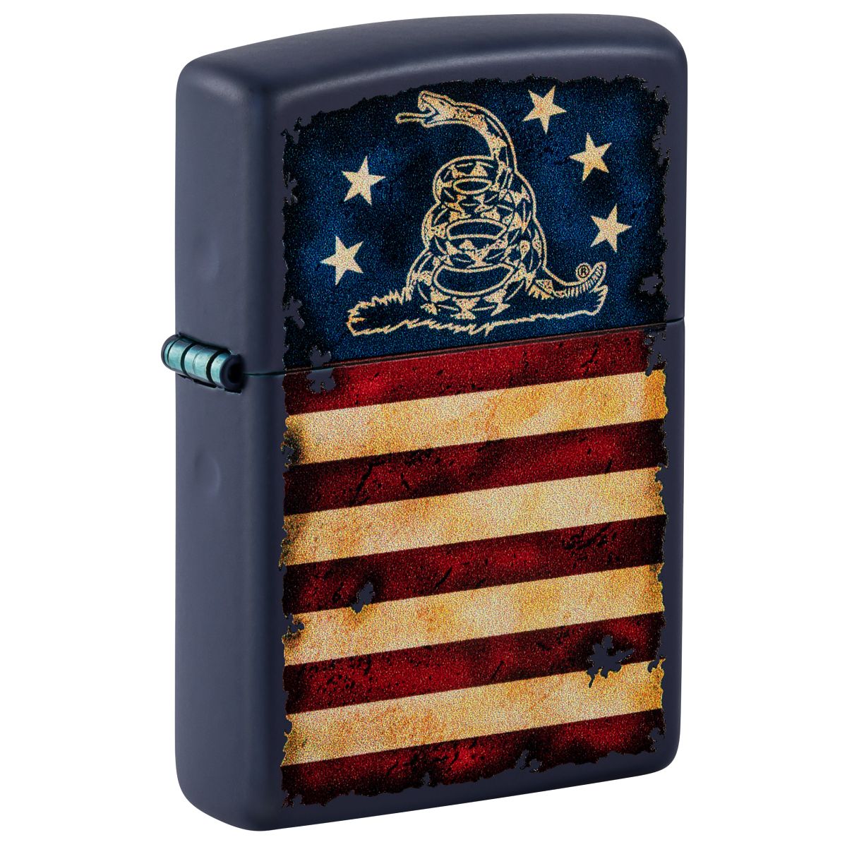 Zippo Lighter: Don't Tread on Me Flag - Navy Blue Matte 48554