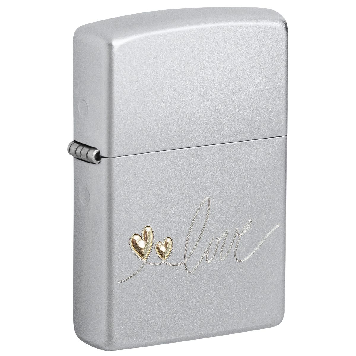Zippo Lighter: Love with Hearts, Engraved - Satin Chrome 48725