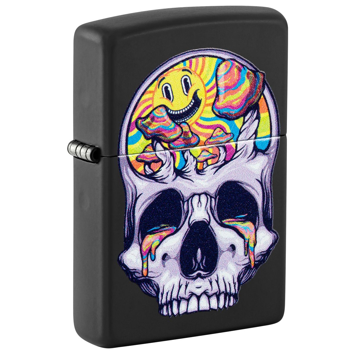Zippo Lighter: Skull with Mushrooms, Black Light - Black Matte 48737