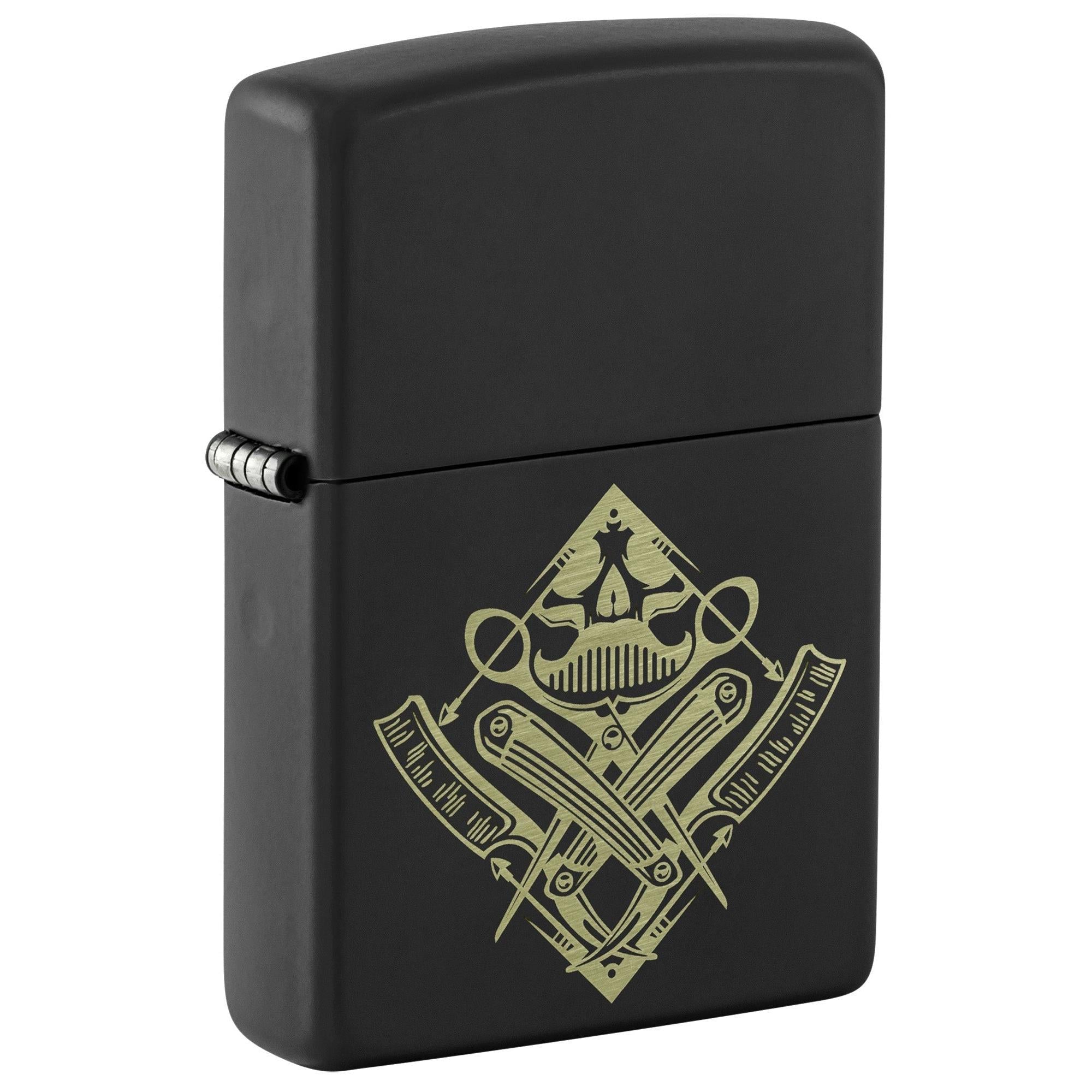 Zippo Lighter: Engraved Barber Shop Tools - Black Matte 48839