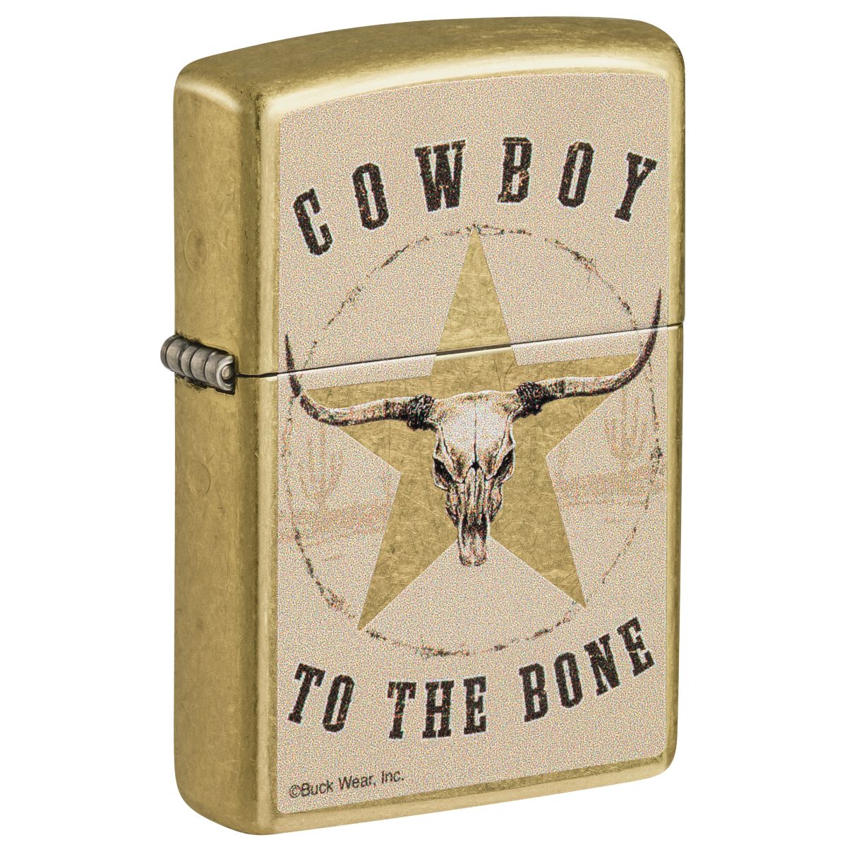 Zippo Lighter: Cowboy to the Bone by Buck Wear - Tumbled Brass 48937