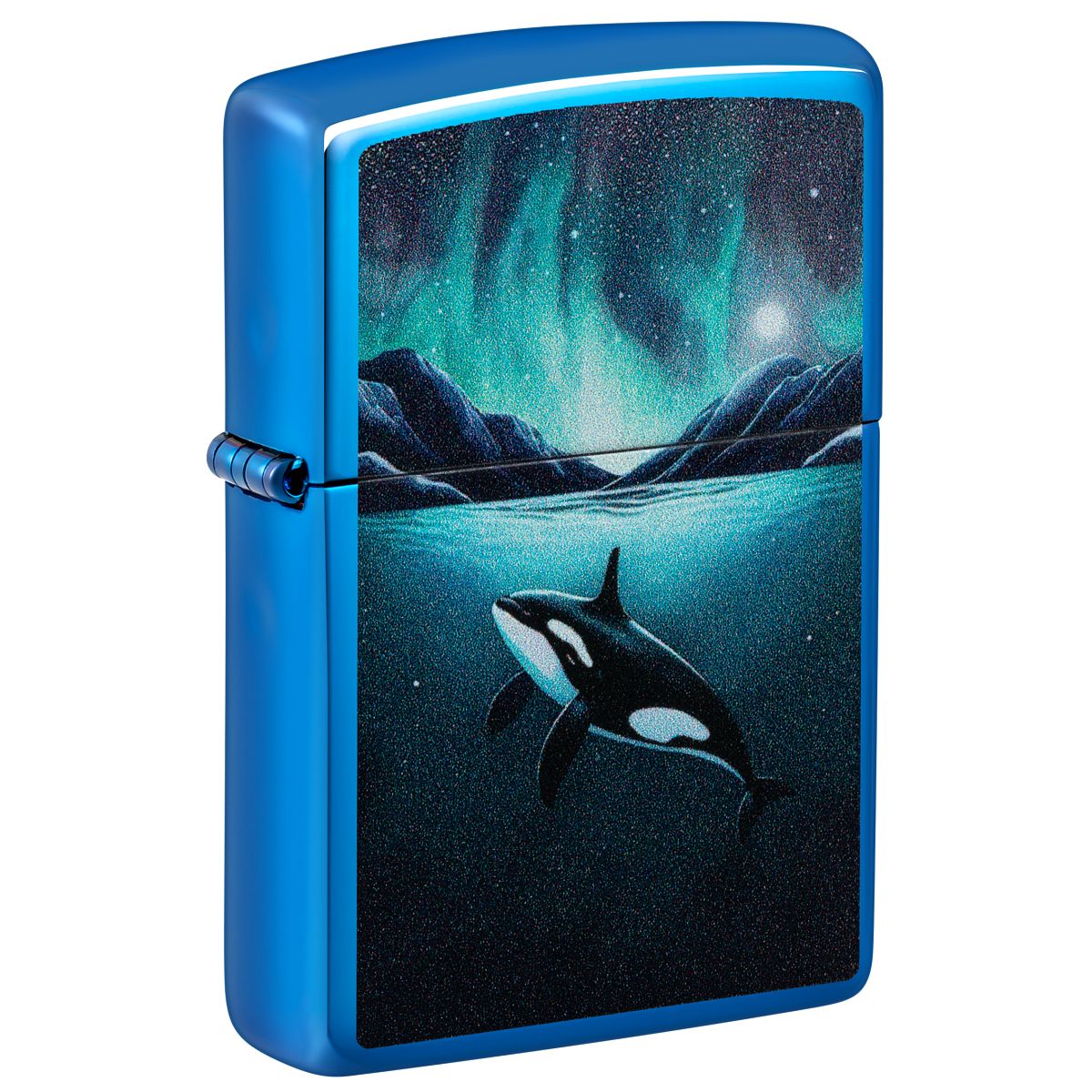 Zippo Lighter: Killer Whale Design - High Polish Blue 48984