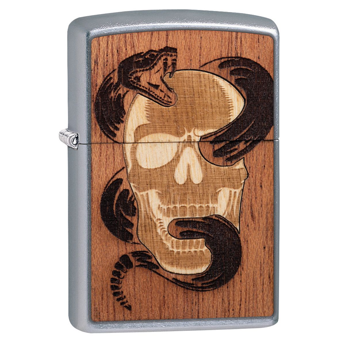 Zippo Lighter: Woodchuck Snake and Skull - Street Chrome 49042