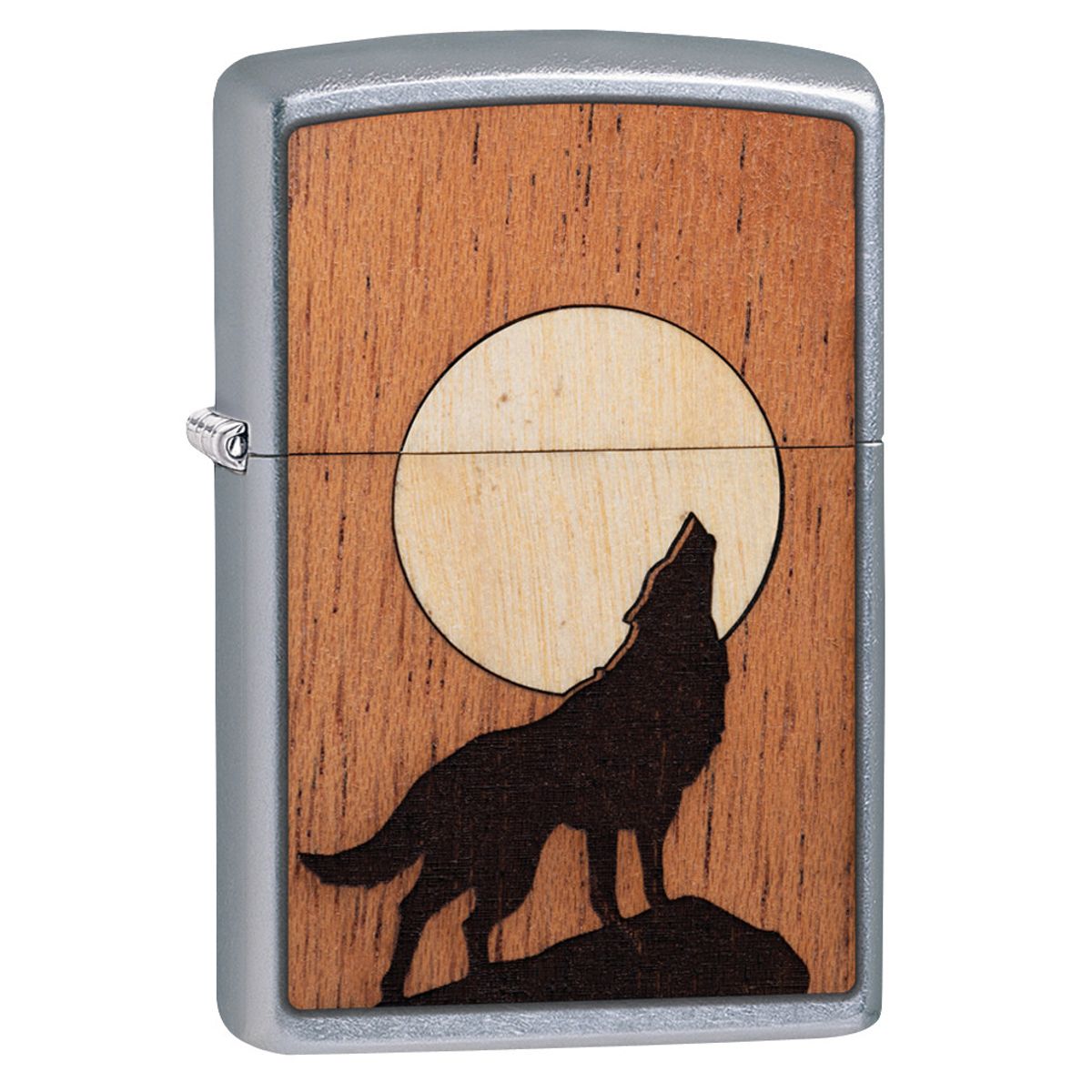Zippo Lighter: Woodchuck Wolf Howling and Moon - Street Chrome 49043