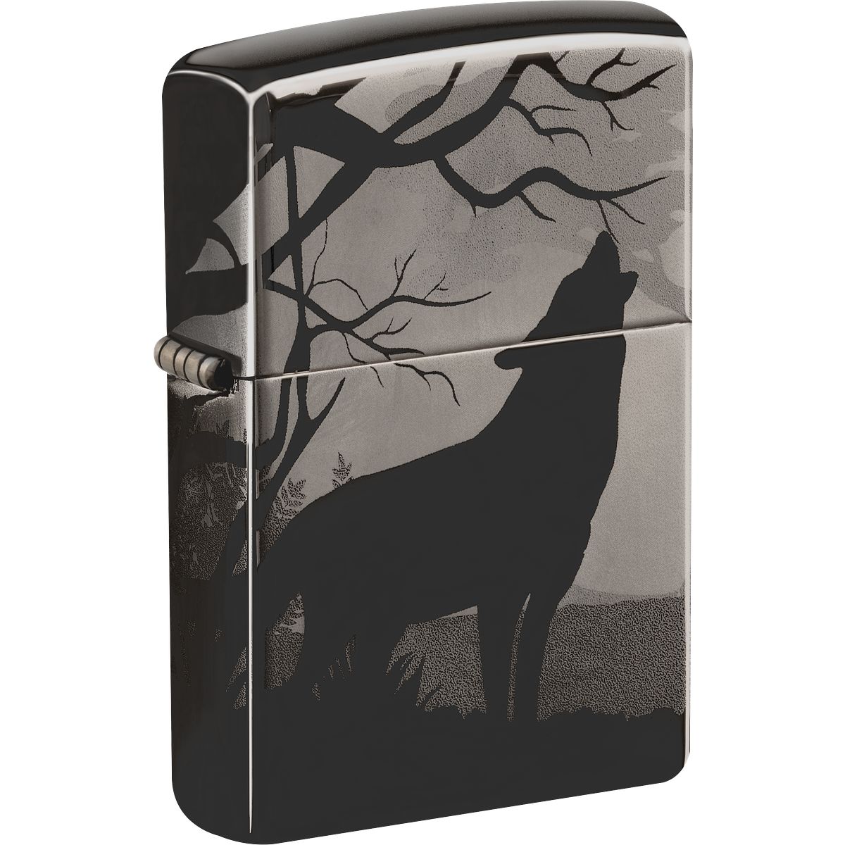Zippo Lighter: Wolves in Trees, Photo Image 360 - Black Ice 49188