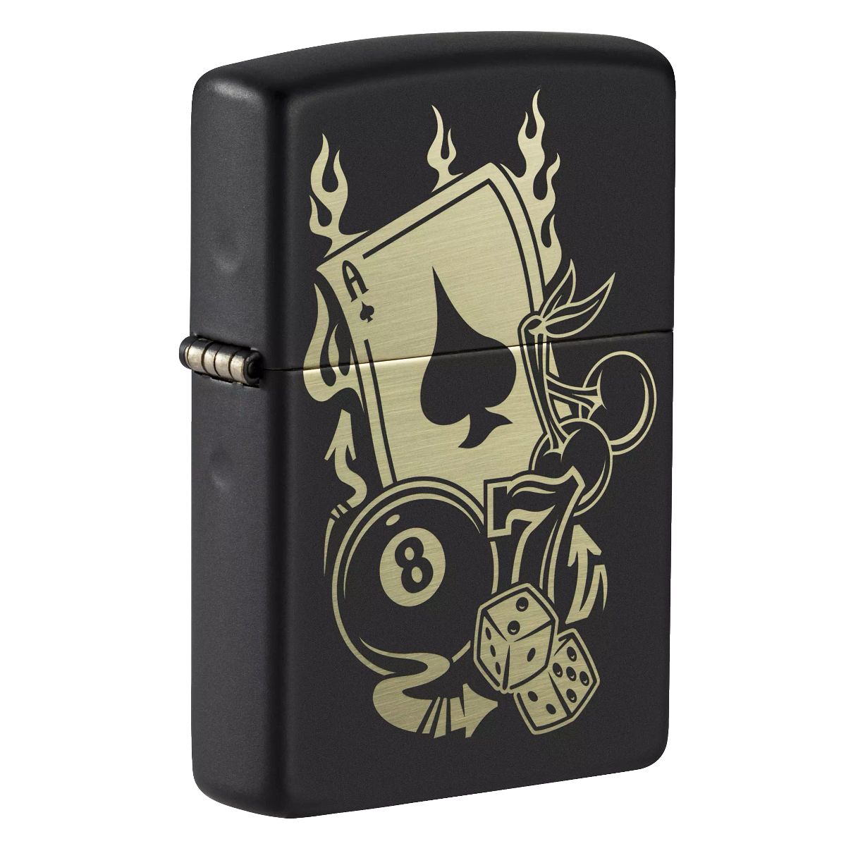 Zippo Lighter: Gambling Icons, Engraved - Black Matte 49257
