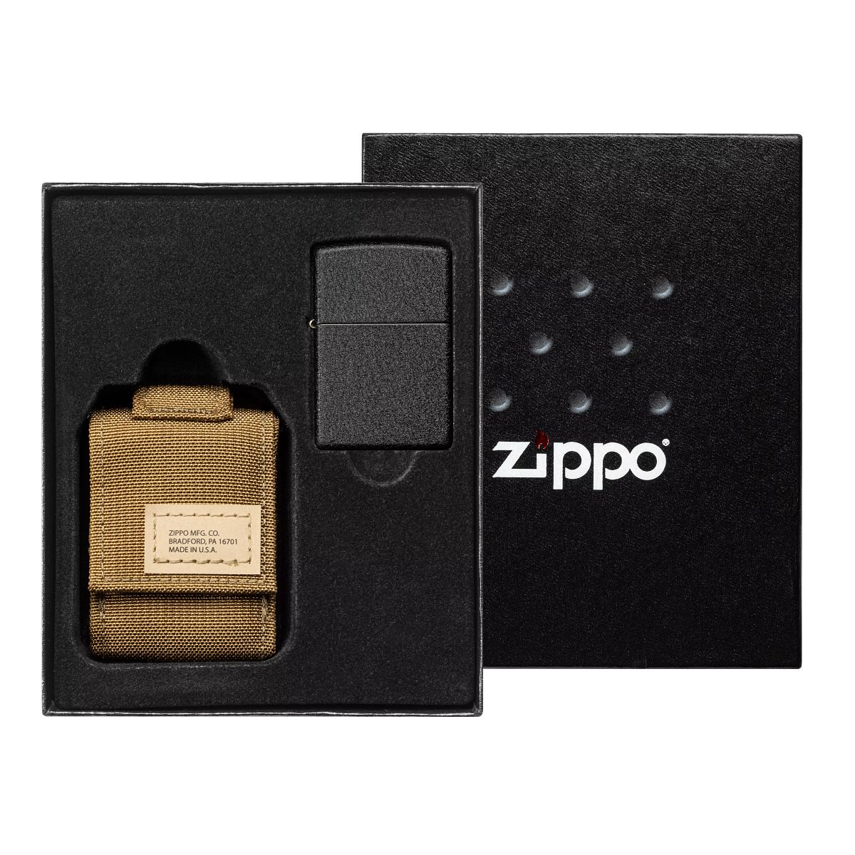 Zippo Black Crackle Lighter and Coyote MOLLE Pouch - 49401