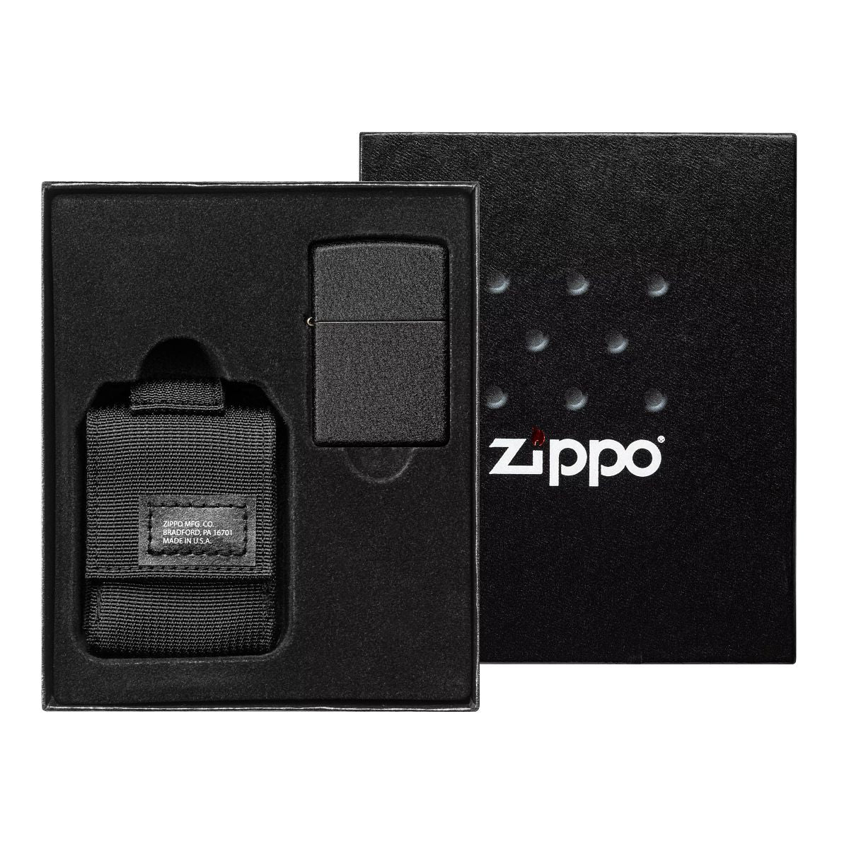 Zippo Black Crackle Lighter and Black MOLLE Pouch - 49402