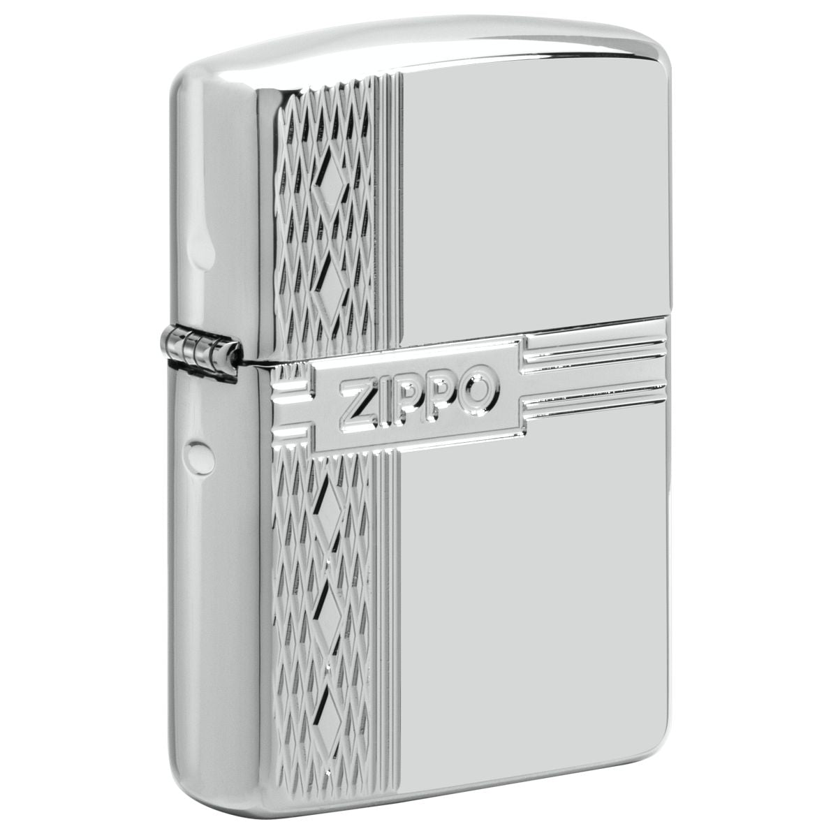 Zippo Lighter: Sterling Silver Diamond Design, Engraved Armor - High Polish 49551