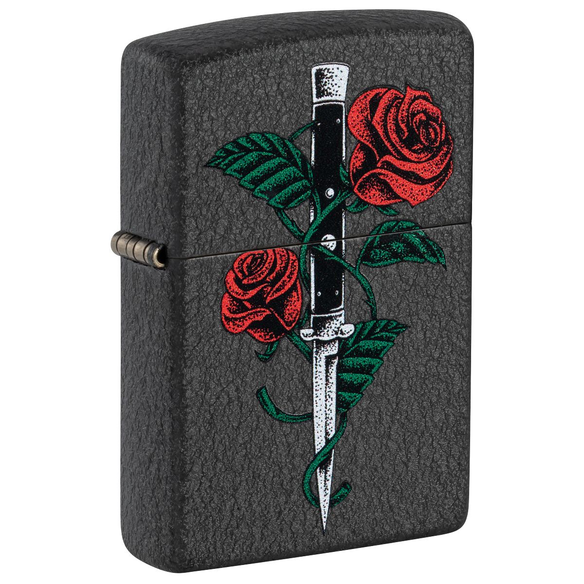 Zippo Lighter: Rose and Dagger Tattoo - Black Crackle 49778