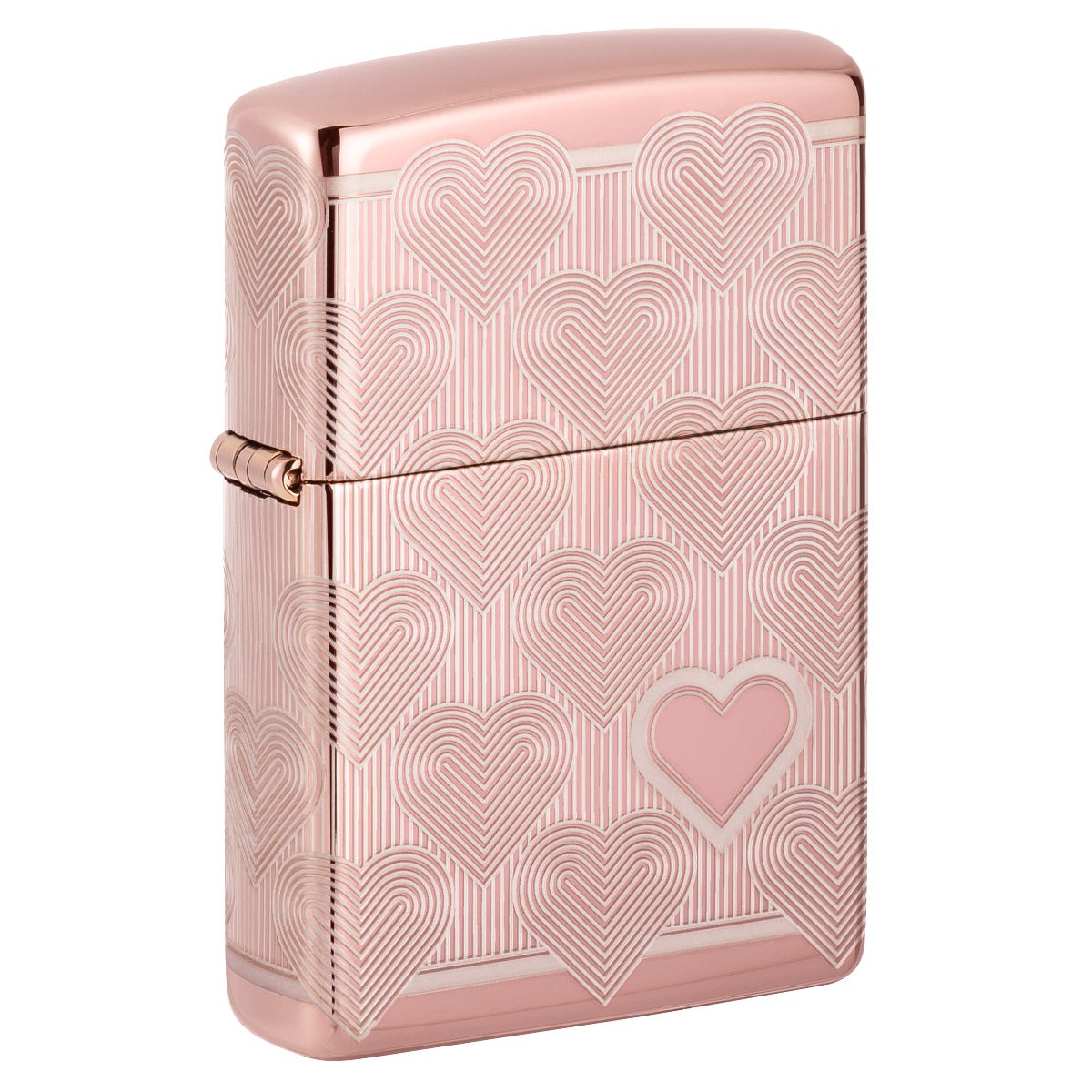 Zippo Lighter: Engraved Hearts, Laser 360 - High Polish Rose Gold 49811