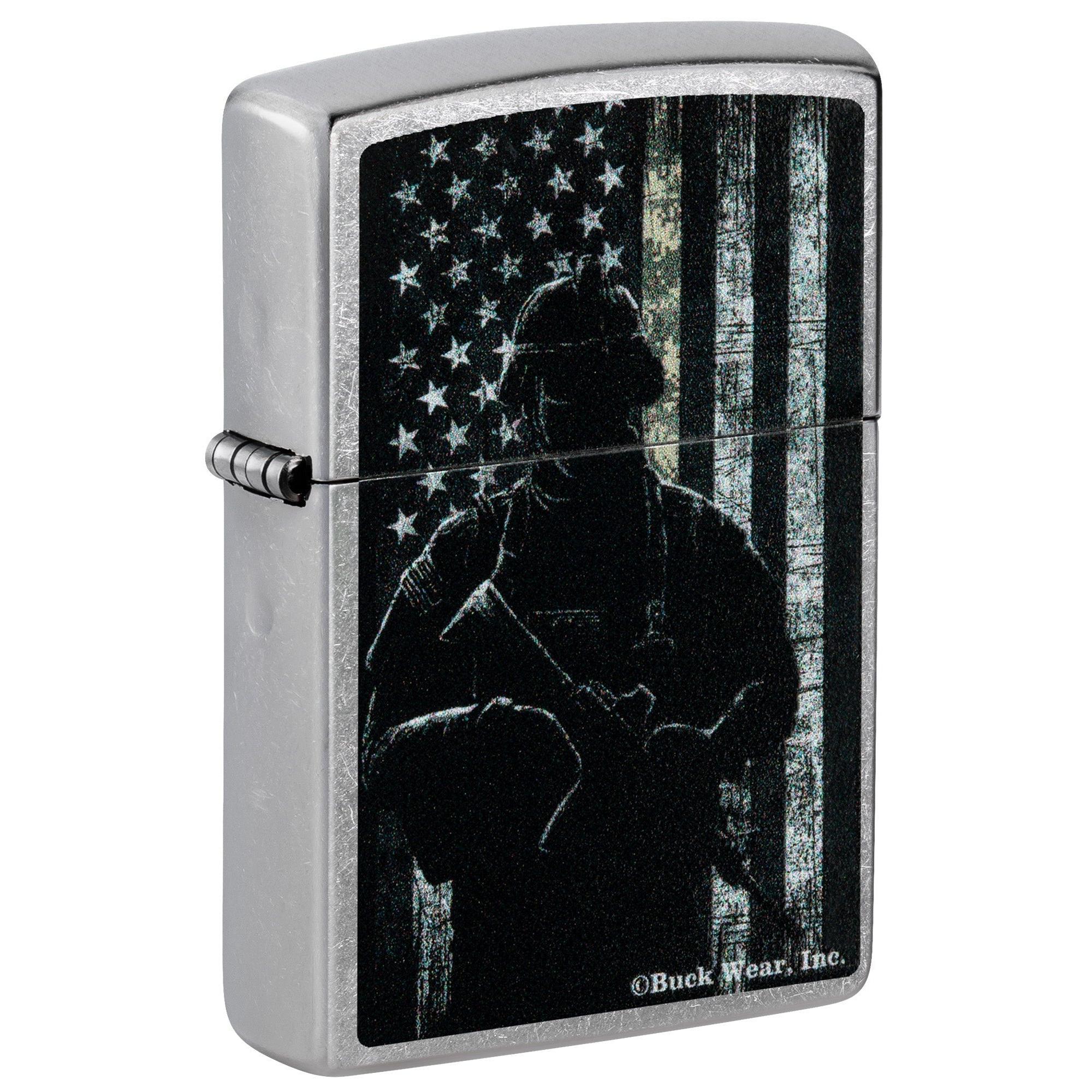 Zippo Lighter: Soldier with American Flag - Street Chrome 81499