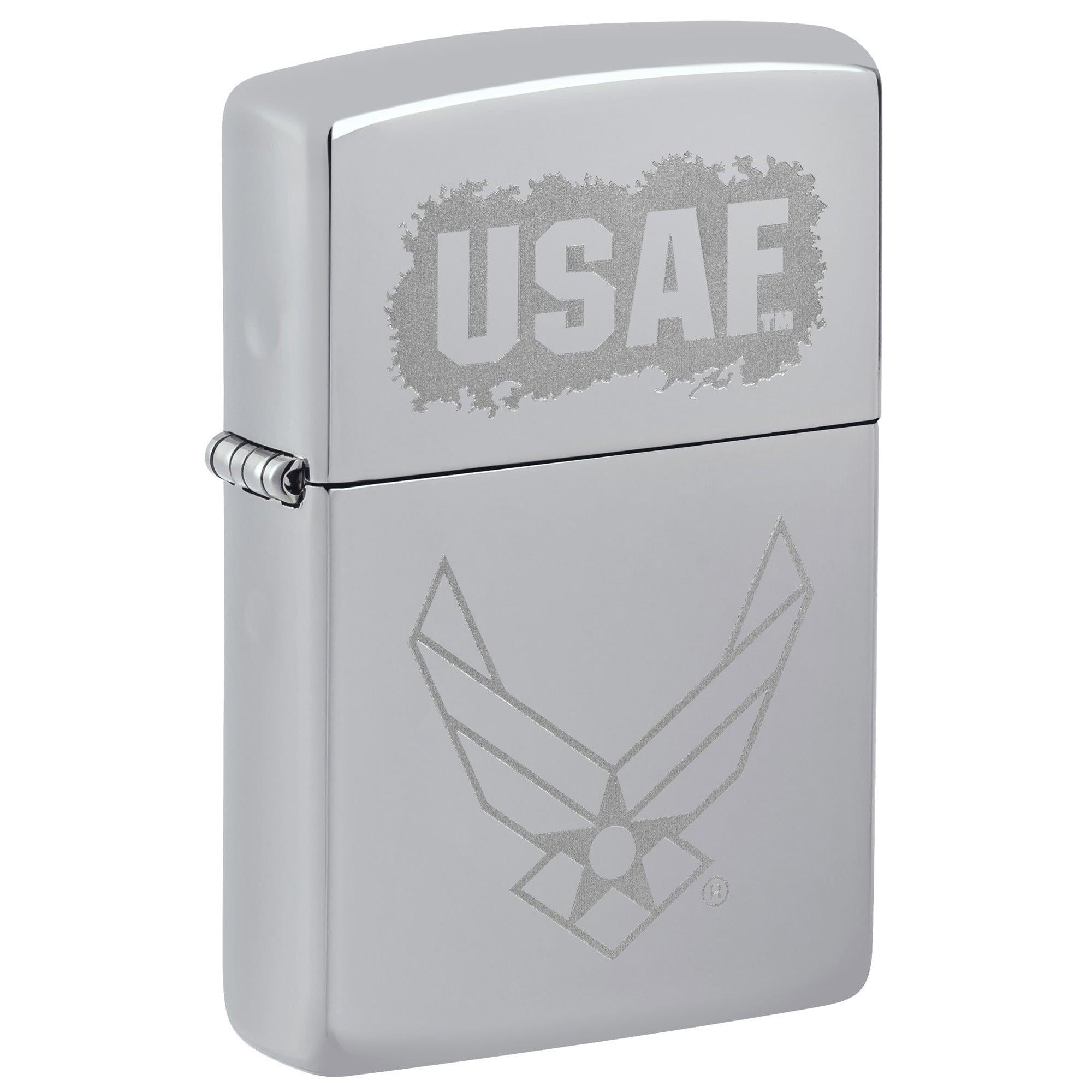 Zippo Lighter: USAF Air Force Engraved Logo - High Polish Chrome 81536